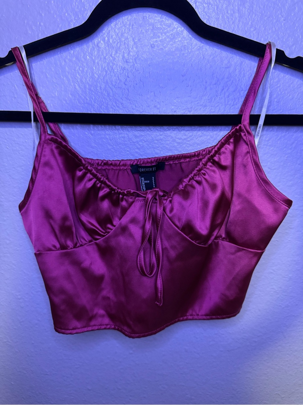 Forever 21 Satin Fuchsia Tie-Front Crop Top
